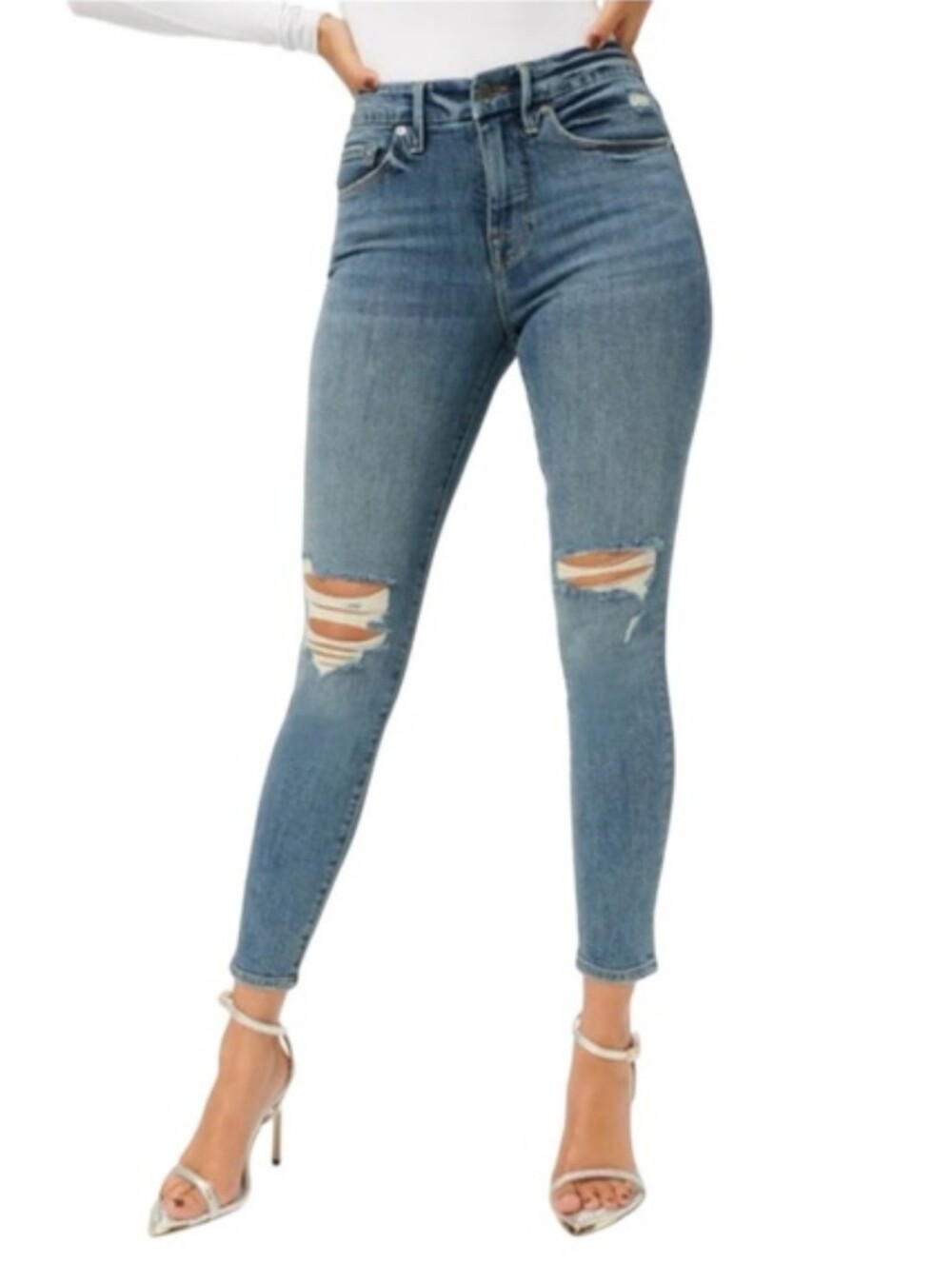 Good American Jeans Women's 25 Good Legs Cropped Distressed